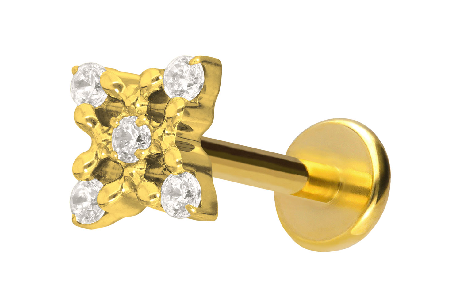 Titan Labret Piercing mit Push Fit KRISTALLBLUME